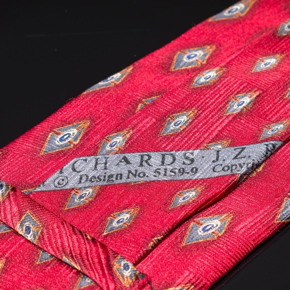 J.Z. Richards Red Blue Foulard 100% Silk Men's Designer Tie USA Wide - Picture 3 of 6